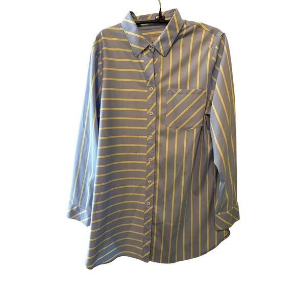 Chico's Tops - Chicos Long Shirt Button Up Womens Sz 1/M Blue White Striped Long Sleeve